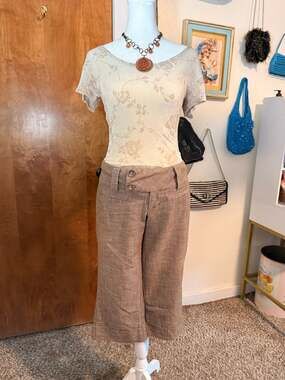 Y2K Low Rise Brown Wide Leg Capri Pants Office Siren Size 3